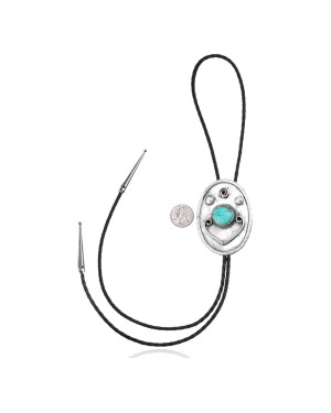 Handmade Certified Authentic Navajo .925 Sterling Silver Native American Natural Turquoise Bolo Tie 34169