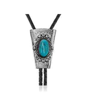 Handmade Certified Authentic Navajo .925 Sterling Silver Native American Natural Turquoise Bolo Tie 34166