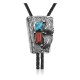 Feather .925 Sterling Silver Certified Authentic Handmade Navajo Native American Natural Turquoise Coral Bolo Tie 34173