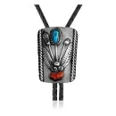Feather .925 Sterling Silver Handmade Navajo Native American Natural Turquoise Coral Bolo Tie 34174