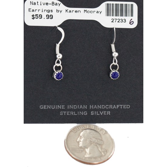 Certified Authentic Navajo .925 Sterling Silver Natural Lapis Native American Dangle Earrings 27233-6