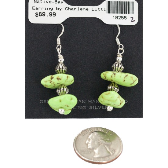 .925 Sterling Silver Hooks Certified Authentic Navajo Natural Gaspeite Native American Dangle Earrings 18255-20