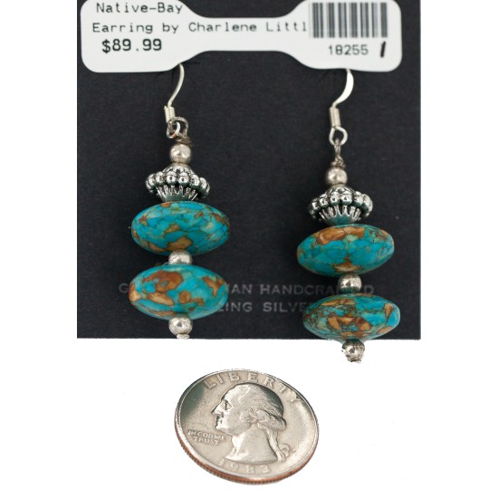 .925 Sterling Silver Hooks Certified Authentic Navajo Turquoise Native American Dangle Earrings 18255-1
