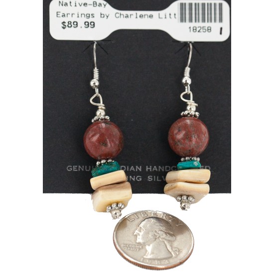 .925 Sterling Silver Hooks Certified Authentic Navajo Natural Turquoise Red Jasper Graduated Melon Shell Native American Dangle Earrings 18258-1 .925 Sterling Silver Hooks Certified Authentic Navajo Natural Turquoise Red Jasper Graduated Melon Shell Native American Dangle Earrings 18258-1