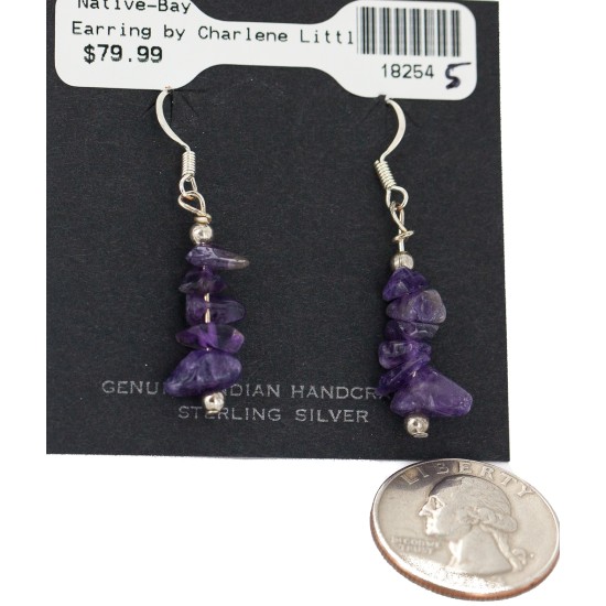 .925 Sterling Silver Hooks Certified Authentic Navajo Natural Amethyst Native American Dangle Earrings 18254-5