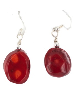 .925 Sterling Silver Hooks Certified Authentic Navajo Coral Native American Dangle Earrings 18254-101