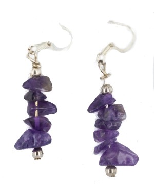 .925 Sterling Silver Hooks Certified Authentic Navajo Natural Amethyst Native American Dangle Earrings 18254-5