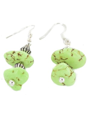 .925 Sterling Silver Hooks Certified Authentic Navajo Natural Gaspeite Native American Dangle Earrings 18255-20
