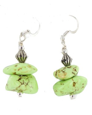 .925 Sterling Silver Hooks Certified Authentic Navajo Natural Gaspeite Native American Dangle Earrings 18255-3