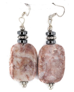 .925 Sterling Silver Hooks Certified Authentic Navajo Natural Hematite Jasper Native American Dangle Earrings 18252-5