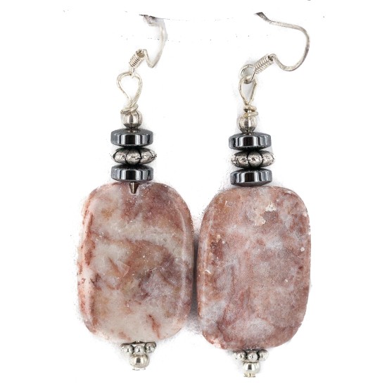 .925 Sterling Silver Hooks Certified Authentic Navajo Natural Hematite Jasper Native American Dangle Earrings 18252-5