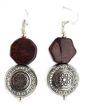 .925 Sterling Silver Hooks Certified Authentic Navajo Natural Red Jasper Native American Dangle Earrings 18254-3
