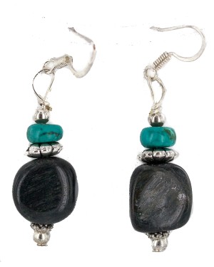 .925 Sterling Silver Hooks Certified Authentic Navajo Natural Turquoise Green Jasper Native American Dangle Earrings 18251-1