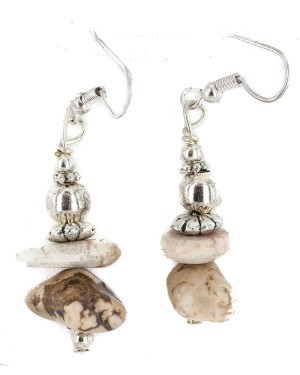 .925 Sterling Silver Hooks Certified Authentic Navajo White Howlite Native American Dangle Earrings 18257