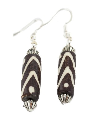 .925 Sterling Silver Hooks Certified Authentic Navajo Wood Native American Earrings 18254-1
