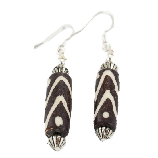.925 Sterling Silver Hooks Certified Authentic Navajo Wood Native American Earrings 18254-1 .925 Sterling Silver Hooks Certified Authentic Navajo Wood Native American Earrings 18254-1