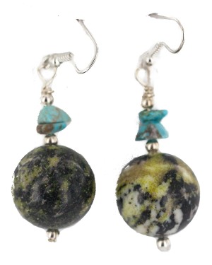 .925 Sterling Silver Hooks Navajo Certified Authentic Natural Green Jasper Native American Dangle Earrings 18251-4