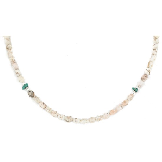 .925 Sterling Silver Certified Authentic Navajo White Howlite Native American Necklace 18288