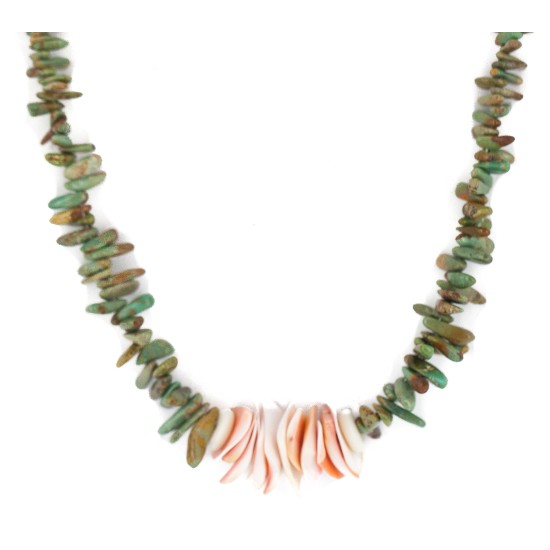 Certified Authentic Navajo .925 Sterling Silver Natural Turquoise, Spiny Oyster and Coral Native American Necklace 25341-1