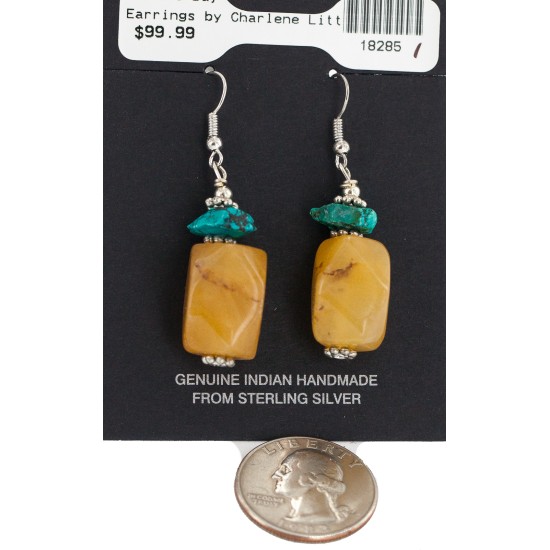 .925 Sterling Silver Hooks Certified Authentic Navajo Natural Turquoise Agate Native American Earrings 18285-1