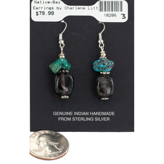 .925 Sterling Silver Hooks Certified Authentic Navajo Natural Turquoise Smoky Quartz Native American Dangle Earrings 18286-3 .925 Sterling Silver Hooks Certified Authentic Navajo Natural Turquoise Smoky Quartz Native American Dangle Earrings 18286-3