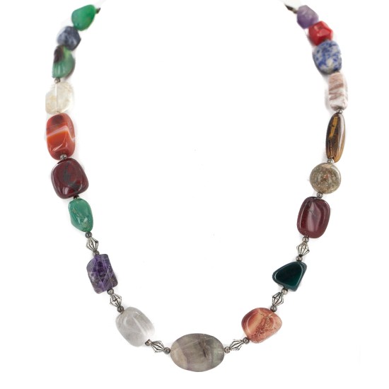 .925 Sterling Silver Navajo Natural Amethyst Jade Agate Lapis Jasper Quartz Carnelian Tigers Eye Multicolor Native American Necklace 25339-1 .925 Sterling Silver Navajo Natural Amethyst Jade Agate Lapis Jasper Quartz Carnelian Tigers Eye Multicolor Native American Necklace 25339-1