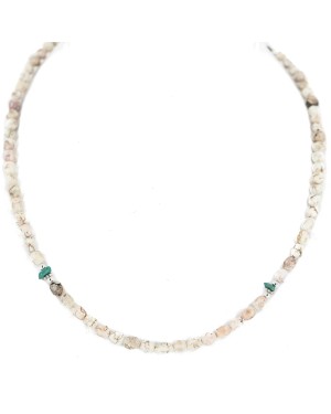 .925 Sterling Silver Certified Authentic Navajo White Howlite Native American Necklace 18288