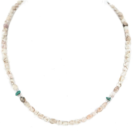 .925 Sterling Silver Certified Authentic Navajo White Howlite Native American Necklace 18288