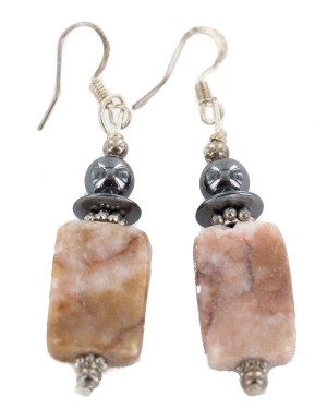 .925 Sterling Silver Hooks Certified Authentic Navajo Natural Jasper Hematite Native American Earrings 18286-7