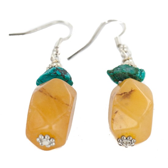 .925 Sterling Silver Hooks Certified Authentic Navajo Natural Turquoise Agate Native American Earrings 18285-1