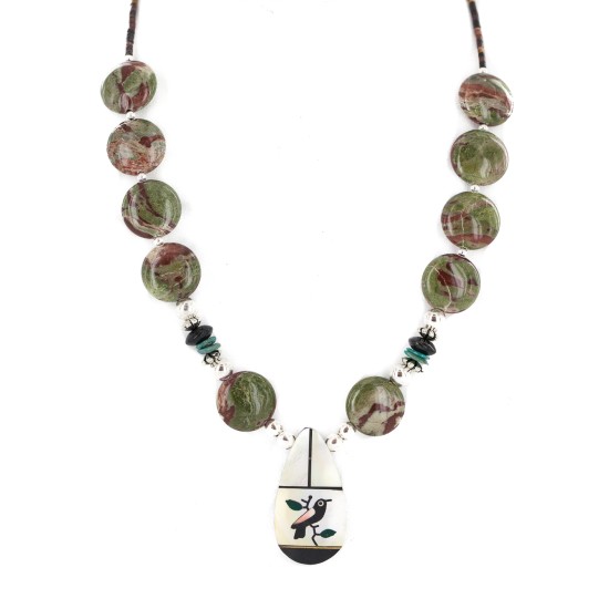 Bird Certified Authentic Navajo .925 Sterling Silver Inlay Natural Turquoise Mother of Pearl Black Onyx Blood Stone Native American Necklace 25338-4 Bird Certified Authentic Navajo .925 Sterling Silver Inlay Natural Turquoise Mother of Pearl Black Onyx Blood Stone Native American Necklace 25338-4