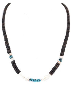 Certified Authentic Navajo .925 Sterling Silver Natural Turquoise Graduated Melon Shell Native American Necklace 25341-5