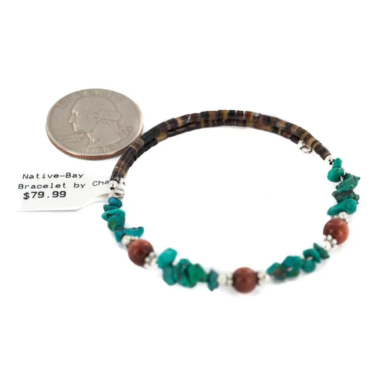 Navajo Natural Turquoise Goldstone Heishi Native American Adjustable Wrap Bracelet 13172-7 Navajo Natural Turquoise Goldstone Heishi Native American Adjustable Wrap Bracelet 13172-7