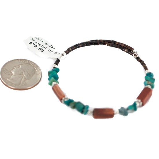 Navajo Certified Authentic Natural Turquoise Goldstone Heishi Native American Adjustable Wrap Bracelet 13172-10