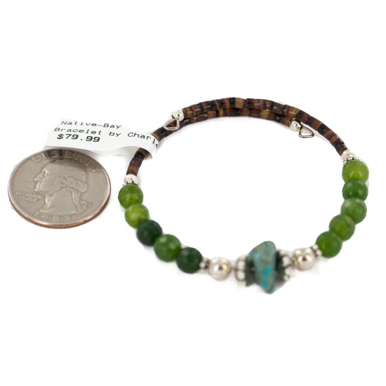 Navajo Certified Authentic Natural Turquoise Green Quartz Heishi Native American Adjustable Wrap Bracelet 13172-15