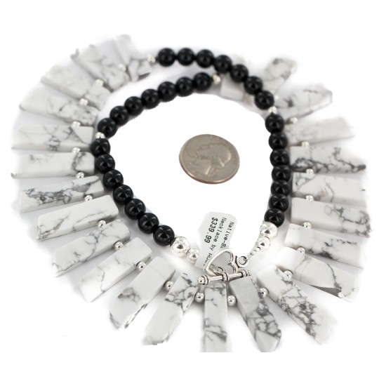 Certified Authentic Nickel Navajo Natural Black Onyx White Howlite Native American Necklace 18264-6