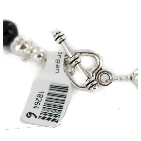 Certified Authentic Nickel Navajo Natural Black Onyx White Howlite Native American Necklace 18264-6