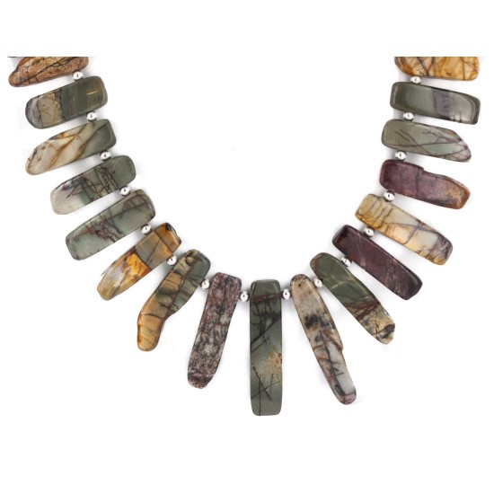 Certified Authentic Nickel Navajo Natural Black Onyx Jasper Native American Necklace 18264-4