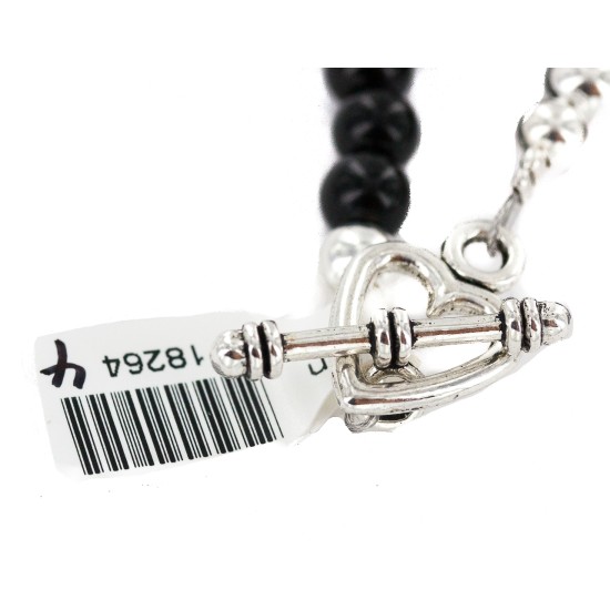 Certified Authentic Nickel Navajo Natural Black Onyx Jasper Native American Necklace 18264-4