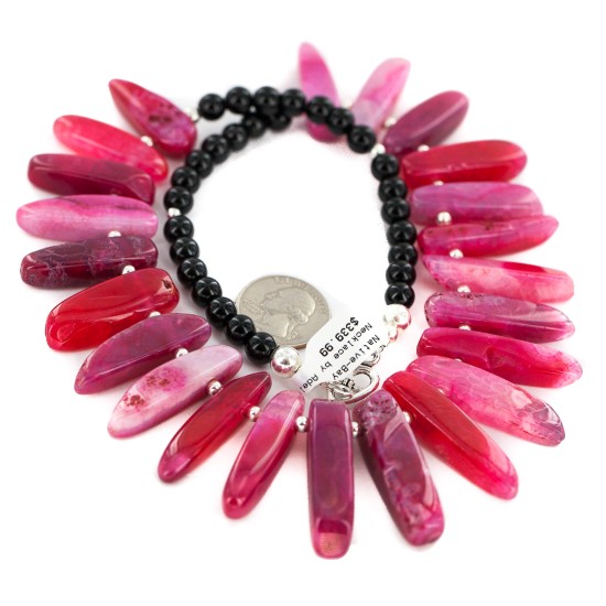 Certified Authentic Nickel Navajo Natural Black Onyx Agate Native American Necklace 18264-5