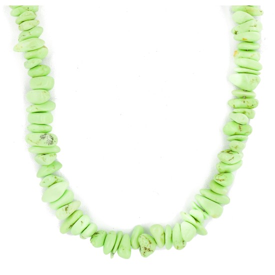.925 Sterling Silver Certified Authentic Navajo Natural Gaspeite Native American Necklace 18265-1