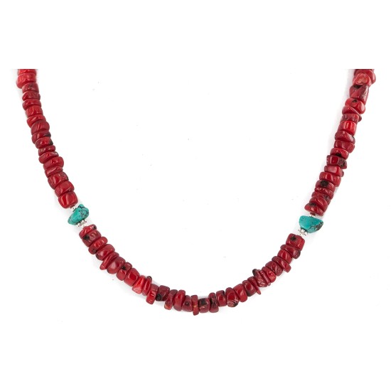 Certified Authentic Navajo .925 Sterling Silver Natural Turquoise Coral Heishi Native American Necklace 750219-10 Certified Authentic Navajo .925 Sterling Silver Natural Turquoise Coral Heishi Native American Necklace 750219-10