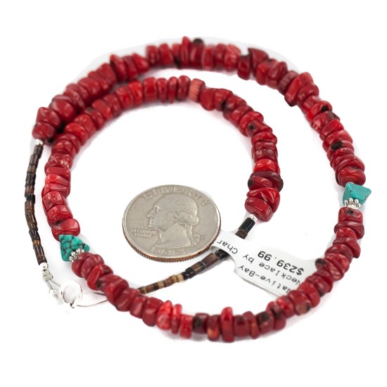 Certified Authentic Navajo .925 Sterling Silver Natural Turquoise Coral Heishi Native American Necklace 750219-10 Certified Authentic Navajo .925 Sterling Silver Natural Turquoise Coral Heishi Native American Necklace 750219-10