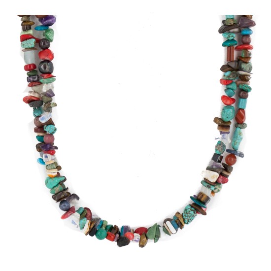 2 Strand .925 Sterling Silver Certified Authentic Navajo Natural Multicolor Stones Native American Necklace 750217