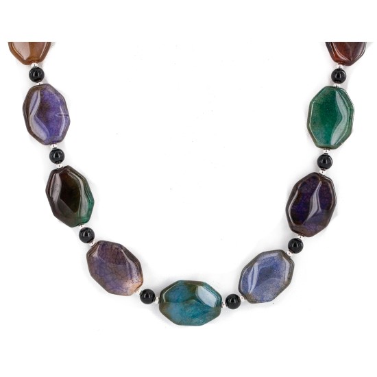 Certified Authentic Nickel Navajo Natural Black Onyx Agate Native American Necklace 18265-6
