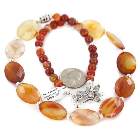 Certified Authentic Nickel Navajo Natural Carnelian Native American Necklace 18265-5
