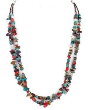2 Strand Certified Authentic .925 Sterling Silver Navajo Natural Multicolor Stones Native American Necklace 750216