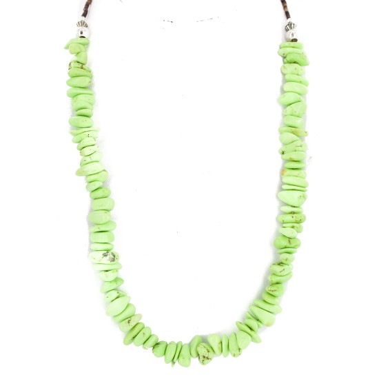 .925 Sterling Silver Certified Authentic Navajo Natural Gaspeite Native American Necklace 18265-1