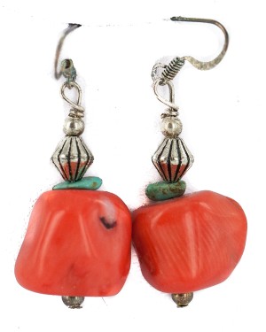 .925 Sterling Silver Hooks Certified Authentic Navajo Coral Native American Dangle Earrings 18284