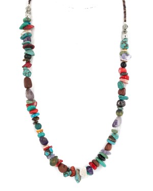 Certified Authentic .925 Sterling Silver Navajo Natural Multicolor Stones Native American Necklace 750215-1